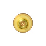 Lampa wisząca Pastello 1xE27 w kolorze złotym i żółtym, widoczna z góry. Szklany klosz o zaokrąglonym kształcie, z centralnie umieszczoną żarówką. Gładka, błyszcząca powierzchnia klosza. Proste, eleganckie wykończenie.