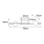 Lampa sufitowa Parma w kolorze czarnym i przezroczystym, z dwiema oprawami G9. Wymiary: długość 79 cm, szerokość 20 cm, wysokość 18 cm. Prosty, nowoczesny design z okrągłymi kloszami. Przeznaczona do montażu sufitowego.