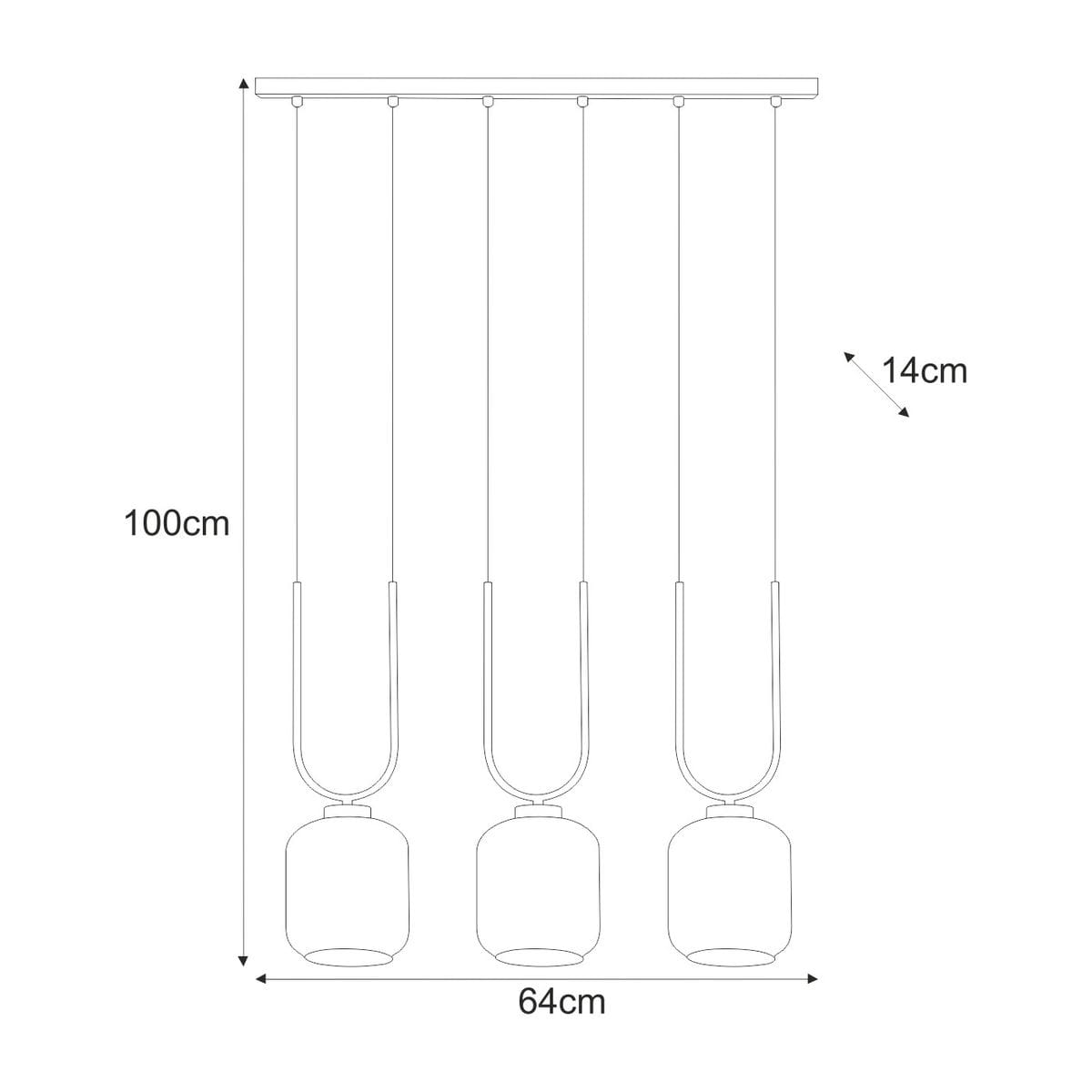 Boni lampa wisząca 3xE27 w kolorze czarnym i grafitowym, z trzema okrągłymi kloszami, zawieszona na długich kablach, o wysokości 100 cm i szerokości 64 cm. Minimalistyczny design, idealna do nowoczesnych wnętrz.