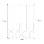 Lampa wisząca Coni 4xE27 w kolorze czarnym z bursztynowymi kloszami, o wymiarach 80 cm szerokości i 100 cm długości. Produkt zawieszony na czterech cienkich linkach, z prostą, minimalistyczną konstrukcją.