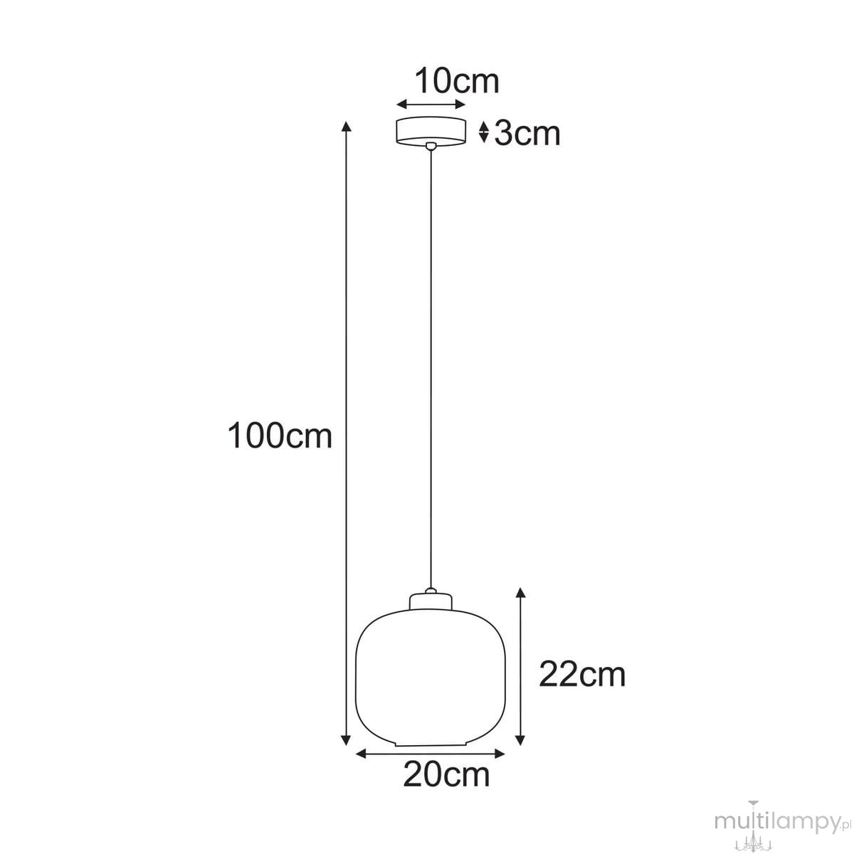 Lampa wisząca Campo D20 z jednym gniazdem E27, w kolorze czarnym i grafitowym. Okrągła, matowa czasza o średnicy 20 cm i wysokości 22 cm, zawieszona na cienkim, 100 cm przewodzie. W komplecie sufitowy uchwyt o średnicy 10 cm.