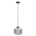 Lampa wisząca Campo D20 w kolorze czarnym i grafitowym, z przeszklonym kloszem o fakturze prążkowanej. Posiada długi, cienki przewód i mocowanie sufitowe. Zastosowanie żarówki E27, idealna do nowoczesnych wnętrz.