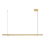 Lampa wisząca LED Lovely 120 w kolorze złotym, o długości 120 cm, z mocą 11W i temperaturze barwowej 3000K. Ułożona poziomo, z zawieszeniem na cienkim przewodzie. Widoczna konstrukcja z metalu i szkła, minimalistyczny design.
