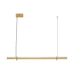 Lampa wisząca LED Lovely 100 o długości 100 cm, złota, z mocą 9W i temperaturą barwową 3000K. Prosta forma, zawieszona na cienkim przewodzie, przytwierdzona do sufitu. Widoczna minimalistyczna konstrukcja i elegancki design.