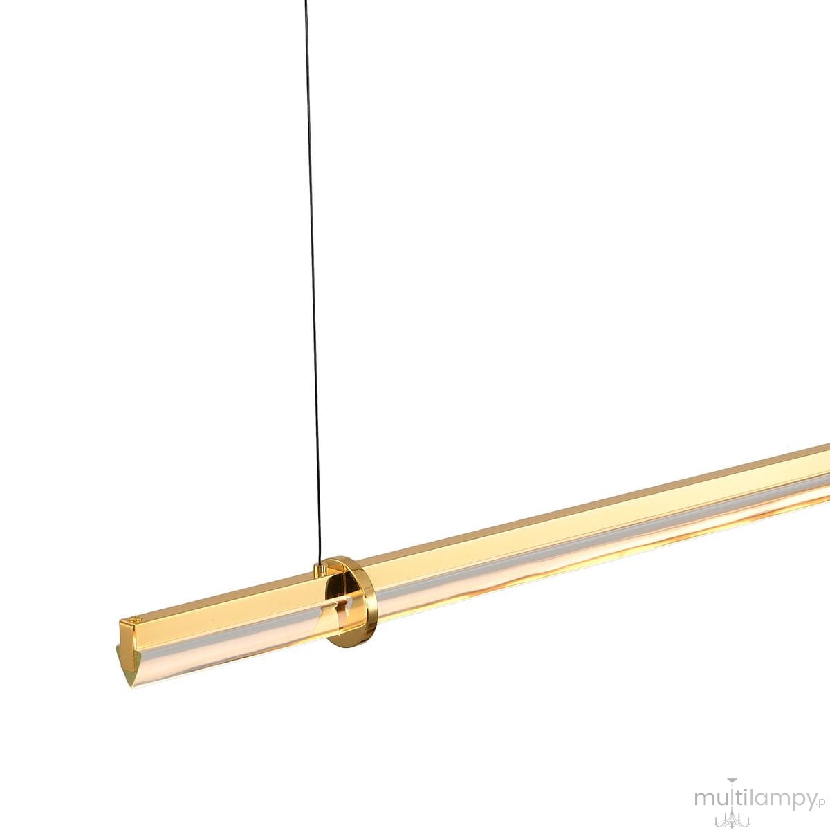 Lampa wisząca LED Lovely 100 w kolorze złotym, moc 9W, barwa światła 3000K. Prosta, smukła konstrukcja z metalowym elementem mocującym, zawieszona na cienkim przewodzie. Idealna do nowoczesnych wnętrz.