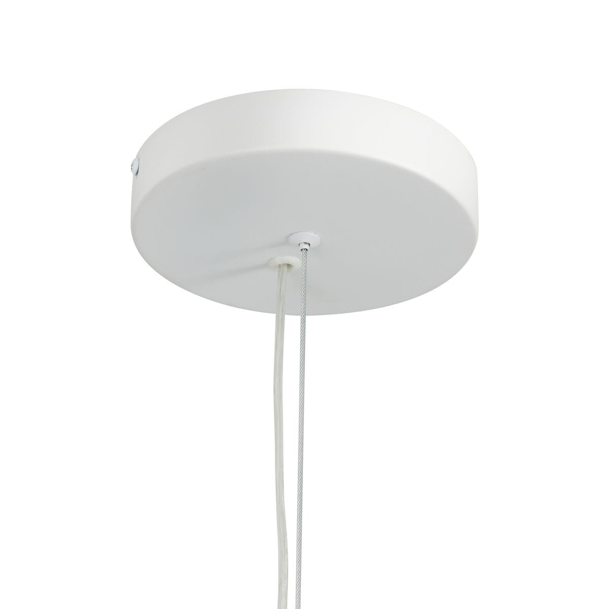 Lampa wisząca Enzo D40 z białym kloszem i złotym detalem, z pojedynczym gniazdem E27. Ujęcie z dołu, widoczny okrągły sufitowy uchwyt z dwoma przewodami. Tło białe, proste.