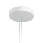Lampa wisząca Enzo D40 z białym kloszem i złotym detalem, z pojedynczym gniazdem E27. Ujęcie z dołu, widoczny okrągły sufitowy uchwyt z dwoma przewodami. Tło białe, proste.