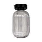 Lampa sufitowa Silva 1xE27 w kolorze czarnym i grafitowym, z okrągłą, teksturowaną kloszem o cylindrycznym kształcie. Widoczne żebrowanie na szkle, montowana pod sufitem, z widocznym gniazdem na żarówkę E27.