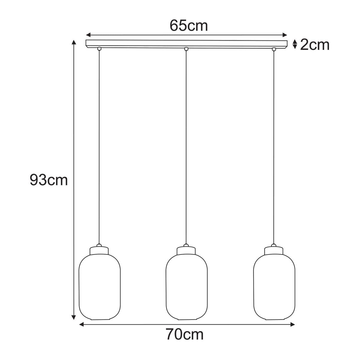 Lampa wisząca Silva 3xE27 w kolorze czarnym i grafitowym, o wymiarach 65 cm szerokości, 93 cm wysokości i 70 cm długości. Składa się z trzech szklanych kloszy zawieszonych na cienkich linkach. Prosta konstrukcja, idealna do nowoczesnych wnętrz.