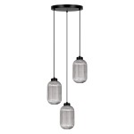 Lampa wisząca Silva z trzema kloszami E27 w kolorze czarnym i grafitowym. Klosze o cylindrycznym kształcie z wyraźnym żłobieniem, zawieszone na cienkich przewodach. Montaż sufitowy, nowoczesny design, idealna do wnętrz.