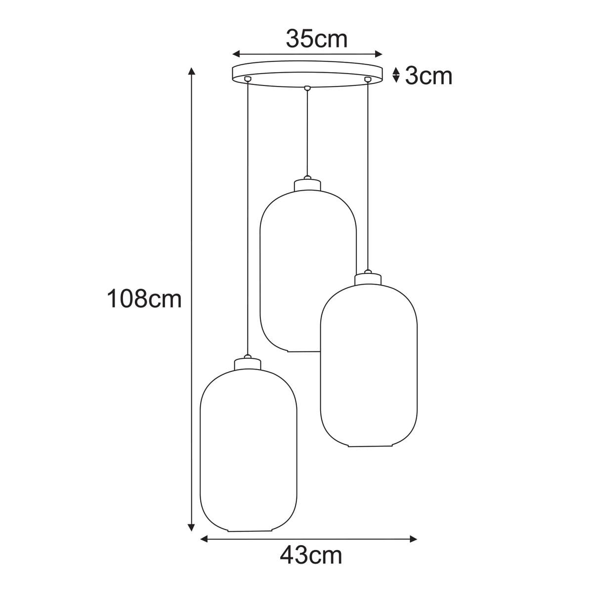 Lampa wisząca Silva z trzema oprawami E27 w kolorze czarnym i grafitowym. Kształt owalny, zawieszona na cienkich linkach, szerokość 35 cm, wysokość 108 cm. Idealna do nowoczesnych wnętrz.