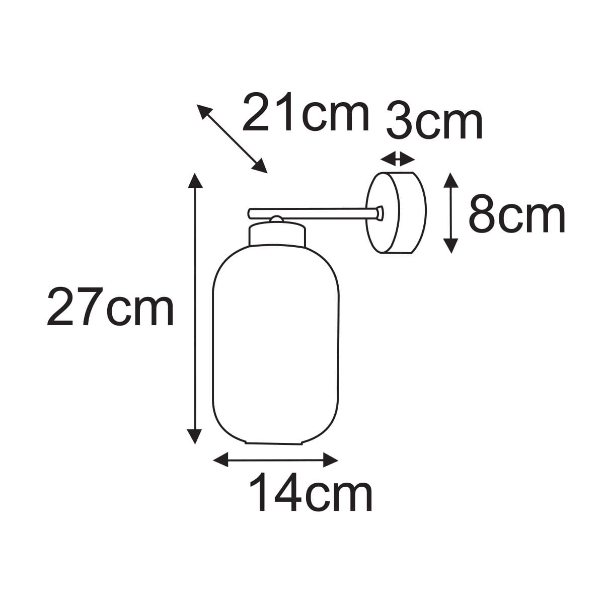 Kinkiet Silva 1xE27 w kolorze czarnym i grafitowym, o wymiarach 27 cm wysokości i 21 cm szerokości. Posiada okrągłą podstawę o średnicy 8 cm oraz cylindryczny klosz o średnicy 14 cm. Montowany na ścianie.