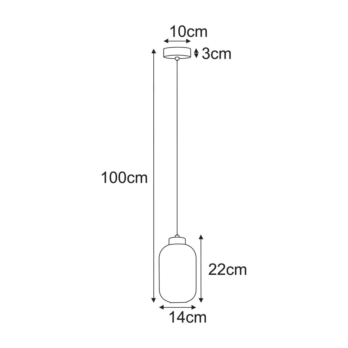 Lampa wisząca Vilar D14 z pojedynczym gniazdem E27, w kolorze czarnym i białym. Okrągła podsufitka o średnicy 10 cm, zawieszenie o długości 100 cm, klosz w kształcie prostokątnym o wymiarach 14x22 cm. Wykończenie matowe.