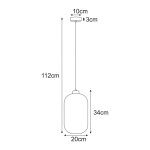 Lampa wisząca Vilar D20 z oprawą w kolorze czarnym i białym, z miejscem na żarówkę E27. Wymiary: wysokość 112 cm, średnica klosza 20 cm, wysokość klosza 34 cm. Ujęcie frontalne, zawieszona na długim przewodzie.