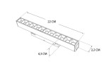 Lampa LED liniowa do szyny magnetycznej Tuya w kolorze czarnym, o wymiarach 22 cm długości, 4,3 cm szerokości i 2,2 cm wysokości. Wyposażona w diody LED, przeznaczona do montażu na szynie.