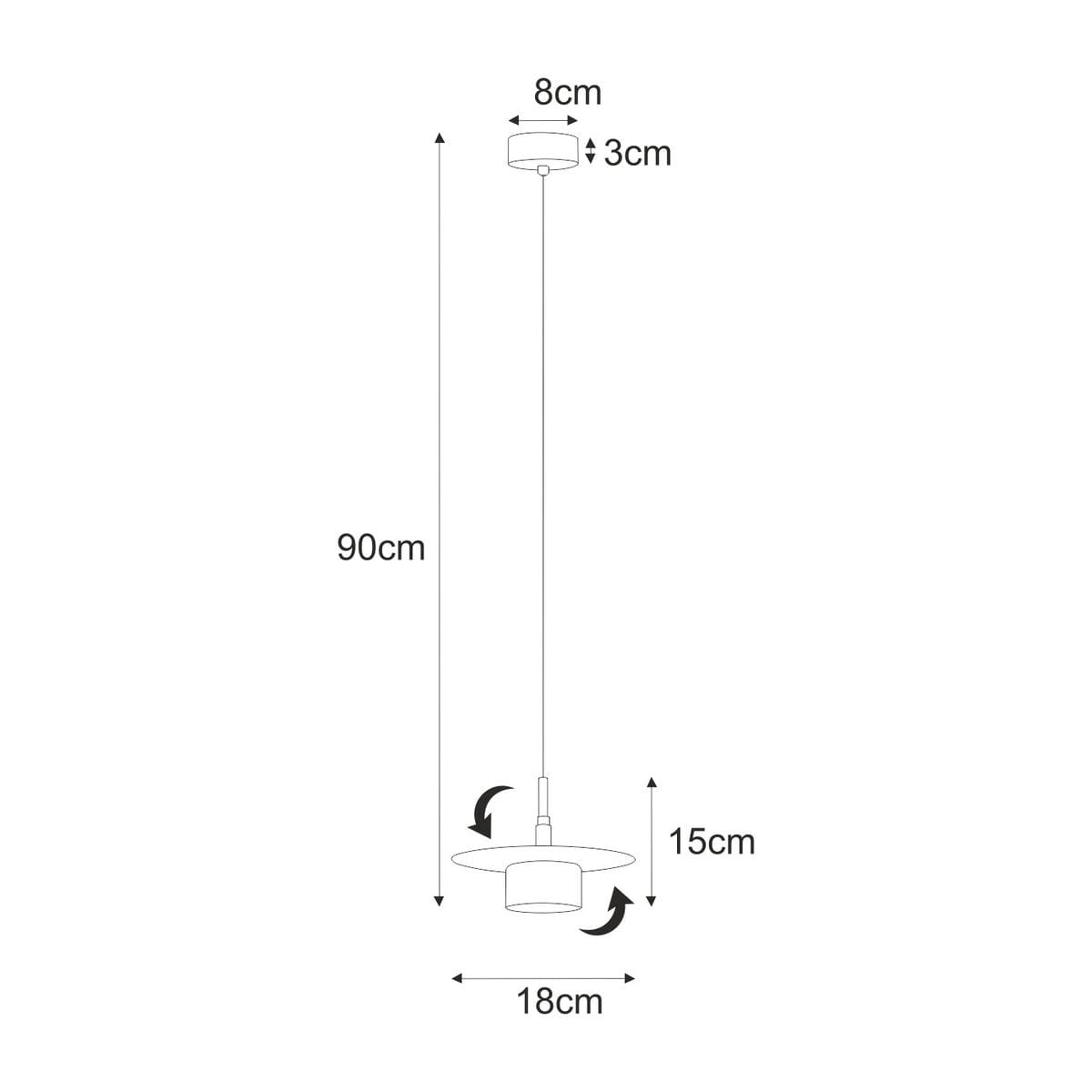 Lampa wisząca Burgas D18 z oprawą na jedną żarówkę GX53. Kolor czarny z elementami złotymi. Wymiary: średnica klosza 18 cm, wysokość 15 cm, długość zwisu 90 cm. Prosta konstrukcja z okrągłym mocowaniem o średnicy 8 cm.