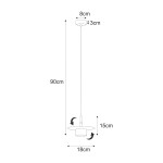 Lampa wisząca Burgas D18 z oprawą na jedną żarówkę GX53. Kolor czarny z elementami złotymi. Wymiary: średnica klosza 18 cm, wysokość 15 cm, długość zwisu 90 cm. Prosta konstrukcja z okrągłym mocowaniem o średnicy 8 cm.