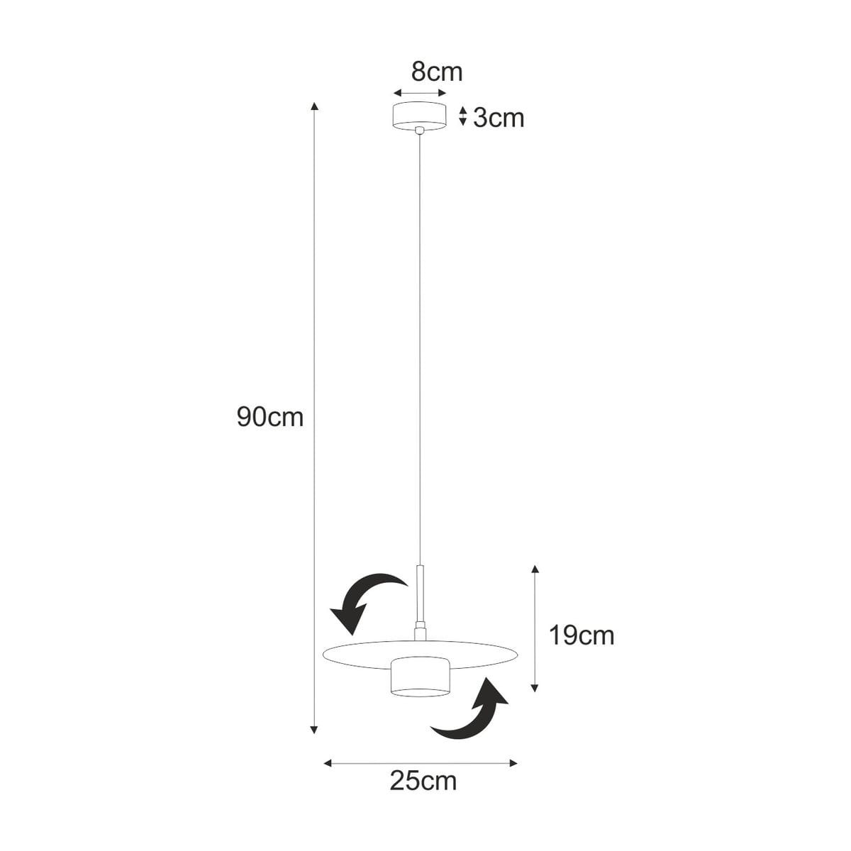 Lampa wisząca Burgas D25 w kolorze czarnym i złotym, z jedną oprawą GX53. Okrągła podstawa o średnicy 25 cm, wysokość 19 cm, zawieszona na przewodzie o długości 90 cm. Wymiary podstawy: 8 cm x 3 cm.