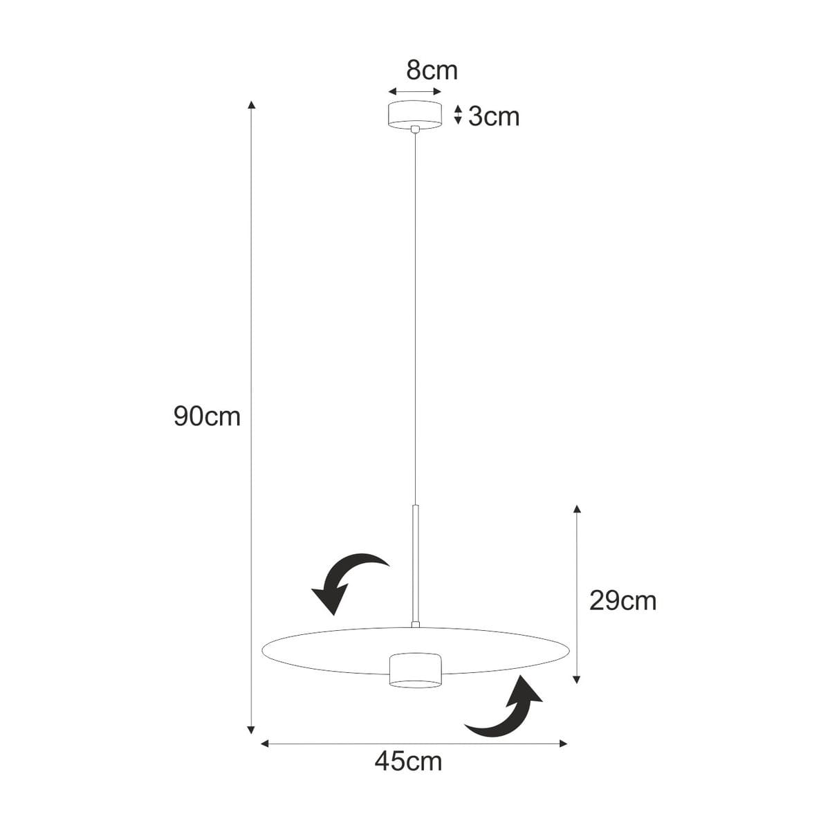 Lampa wisząca Burgas D45 w kolorze czarnym i złotym, z oprawą na 1 żarówkę GX53. Okrągły klosz o średnicy 45 cm zawieszony na cienkim przewodzie, wysokość całkowita 90 cm, z regulacją do 29 cm. Prosty, nowoczesny design.