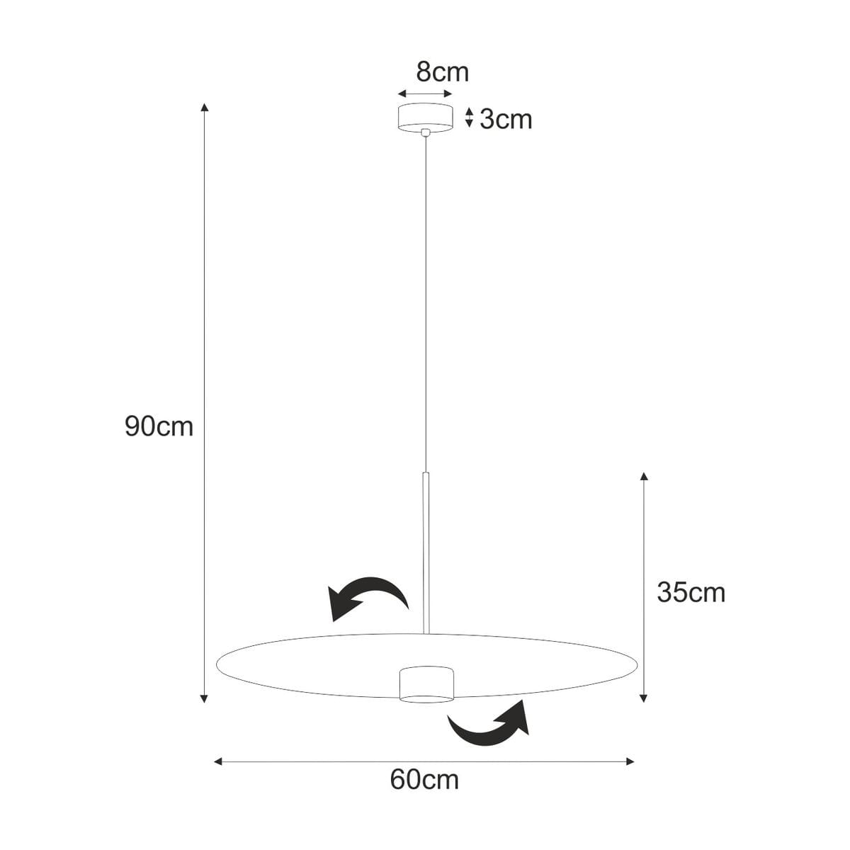 Lampa wisząca Burgas D60 w kolorze czarnym i złotym, z jednym gniazdem GX53. Okrągła, płaska podstawa o średnicy 60 cm, zwisająca na 90 cm. Wysokość klosza wynosi 35 cm, z minimalistycznym designem.
