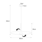 Lampa wisząca Burgas D60 w kolorze czarnym i złotym, z jednym gniazdem GX53. Okrągła, płaska podstawa o średnicy 60 cm, zwisająca na 90 cm. Wysokość klosza wynosi 35 cm, z minimalistycznym designem.