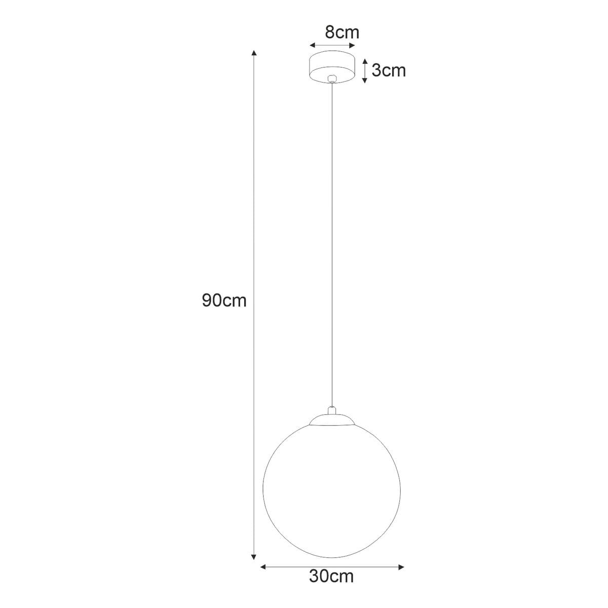 Lampa wisząca Lumia D30 z oprawą w złotym kolorze i białym kloszem. Kształt okrągły, średnica 30 cm, wysokość całkowita 90 cm. Uchwyt sufitowy o średnicy 8 cm i wysokości 3 cm. Przeznaczona na żarówkę E27.