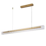 Lampa wisząca LED Longin o mocy 15W i ciepłej barwie 3000K, w złotym kolorze z prostokątnym, przezroczystym kloszem. Zawieszona na cienkim przewodzie, z metalowym mocowaniem. Idealna do nowoczesnych wnętrz.