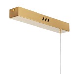 Lampa wisząca LED Longin, 15W, 3000K w kolorze złotym. Prosta, prostokątna konstrukcja z metalowym wykończeniem. Kąt ujęcia z boku, widoczny kabel mocujący. Idealna do nowoczesnych wnętrz.