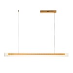 Lampa wisząca LED Longin o mocy 15W w kolorze złotym. Posiada prostokątny klosz z przezroczystymi szczelinami. Zawieszona na cienkich linkach, z płaskim mocowaniem sufitowym. Światło o barwie 3000K, idealna do nowoczesnych wnętrz.