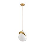 Lampa wisząca Orbita D20 z jedną oprawą E27, w kolorze białym z mosiężnymi akcentami. Okrągła, zawieszona na cienkim, złotym przewodzie. Prosty, nowoczesny design, idealna do aranżacji wnętrz.
