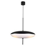 Lampa wisząca Piatto 3xE27 w kolorze czarnym z białym kloszem, w kształcie owalnym. Zawieszona na cienkim przewodzie, z okrągłym mocowaniem sufitowym. Idealna do nowoczesnych wnętrz.