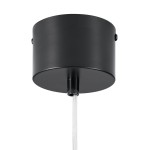 Lampa wisząca Piatto 3xE27 w kolorze czarnym z białym akcentem, z okrągłym, matowym kloszem i przezroczystym kablem. Ujęcie z dołu, pokazujące mocowanie do sufitu i detal konstrukcji. Idealna do nowoczesnych wnętrz.
