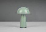 Pistacjowa lampa stołowa LED Lennon z zaokrąglonym kloszem i stożkowatą podstawą, stojąca na białym tle. Wykończenie matowe, nowoczesny design, idealna do ogrodu lub na stół.