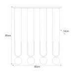 Lampa wisząca Enzo 4xG9 w kolorze czarnym i białym. Prosta konstrukcja z czterema okrągłymi kloszami. Wymiary: 85 cm wysokości, 80 cm szerokości, 12 cm głębokości. Zawieszona na cienkich linkach, idealna do nowoczesnych wnętrz.