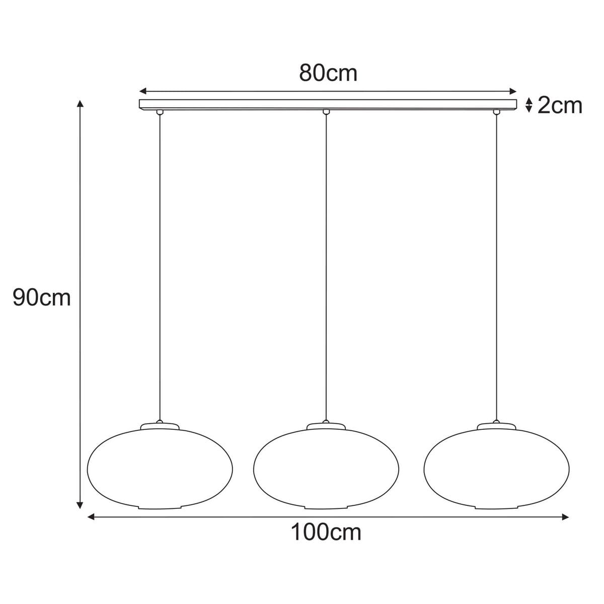 Lampa wisząca Drop 3xE27 w kolorze czarnym z bursztynowymi kloszami, o zaokrąglonym kształcie. Wymiary: 80 cm szerokości, 90 cm długości zawieszenia. Dwa cienkie przewody mocujące. Idealna do nowoczesnych wnętrz.