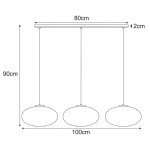 Lampa wisząca Drop 3xE27 w kolorze czarnym z bursztynowymi kloszami, o zaokrąglonym kształcie. Wymiary: 80 cm szerokości, 90 cm długości zawieszenia. Dwa cienkie przewody mocujące. Idealna do nowoczesnych wnętrz.