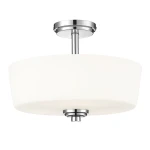 Lampa sufitowa Aspen 3xE27 w kolorze chromu i białym, o okrągłym, matowym kloszu. Montowana na stropie, z metalowym mocowaniem. Klosz o gładkiej powierzchni, zapewniający równomierne rozproszenie światła.