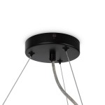 Czarna lampa wisząca Dallas z 25 miejscami na żarówki G9, z metalowym, okrągłym mocowaniem sufitowym. Widoczne przezroczyste przewody zawieszenia. Lampa ma nowoczesny, minimalistyczny design, idealna do różnych wnętrz.