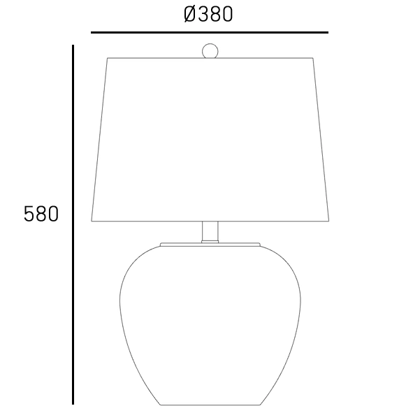 Lampka stołowa Rosette z żarówką E27, o wymiarach 580 mm wysokości i 380 mm średnicy. Posiada czarną podstawę w kształcie kulistego klosza oraz biały, prostokątny abażur, umieszczony na centralnym wysięgniku.