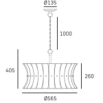 Mosiężna lampa wisząca Lancaster z 4 miejscami na żarówki E14. Okrągły klosz o średnicy 565 mm, wysokości 405 mm, zawieszony na 1000 mm łańcuchu. Klasyczny design z dekoracyjnymi falami.