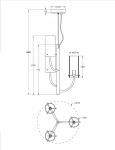 Lampa wisząca Arco, mosiężna, z trzema oprawami G9. Kształt geometryczny, z centralnym elementem i trzema ramionami. Wysokość 198 cm, średnica kloszy 8 cm, szerokość 120 cm. Prosta konstrukcja, idealna do nowoczesnych wnętrz.