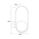 Kinkiet Alma 1xE14 w kolorze białym z bursztynowym akcentem. Owalny kształt, wymiary 35 cm wysokości, 22 cm szerokości, 14 cm głębokości. Montaż na ścianie, widoczny uchwyt do mocowania. Idealny do nowoczesnych wnętrz.