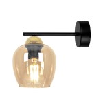 Kinkiet Tula 1xE27 w kolorze czarnym z bursztynowym kloszem. Lampa montowana na ścianie, z metalową podstawą i przezroczystym, zaokrąglonym kloszem. Widoczna żarówka w środku, minimalistyczny design.