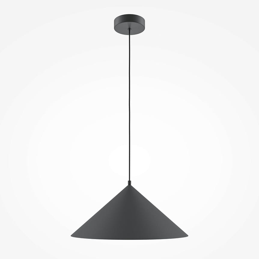Lampa wisząca Basic Color w kolorze czarnym, z pojedynczym trzonkiem E27, o kształcie stożkowym. Zawieszona na cienkim przewodzie, z okrągłym mocowaniem sufitowym. Prosta, nowoczesna forma, idealna do minimalistycznych wnętrz.