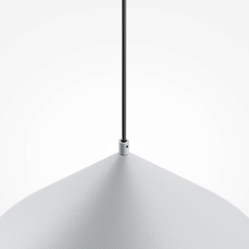 Lampa wisząca Basic Color w kolorze szarym, o kształcie stożkowym, z jednym gniazdem E27. Ujęcie z góry, ukazujące teksturowaną powierzchnię oraz czarny przewód. Idealna do nowoczesnych wnętrz.