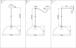 Lampa wisząca Basic Color w kolorze szarym, z oprawą na żarówkę E27. Okrągły klosz o średnicy 350 mm, zawieszony na regulowanym przewodzie. Widok z różnych kątów, z wymiarami: wysokość 200-3000 mm, średnica uchwytu 100 mm.