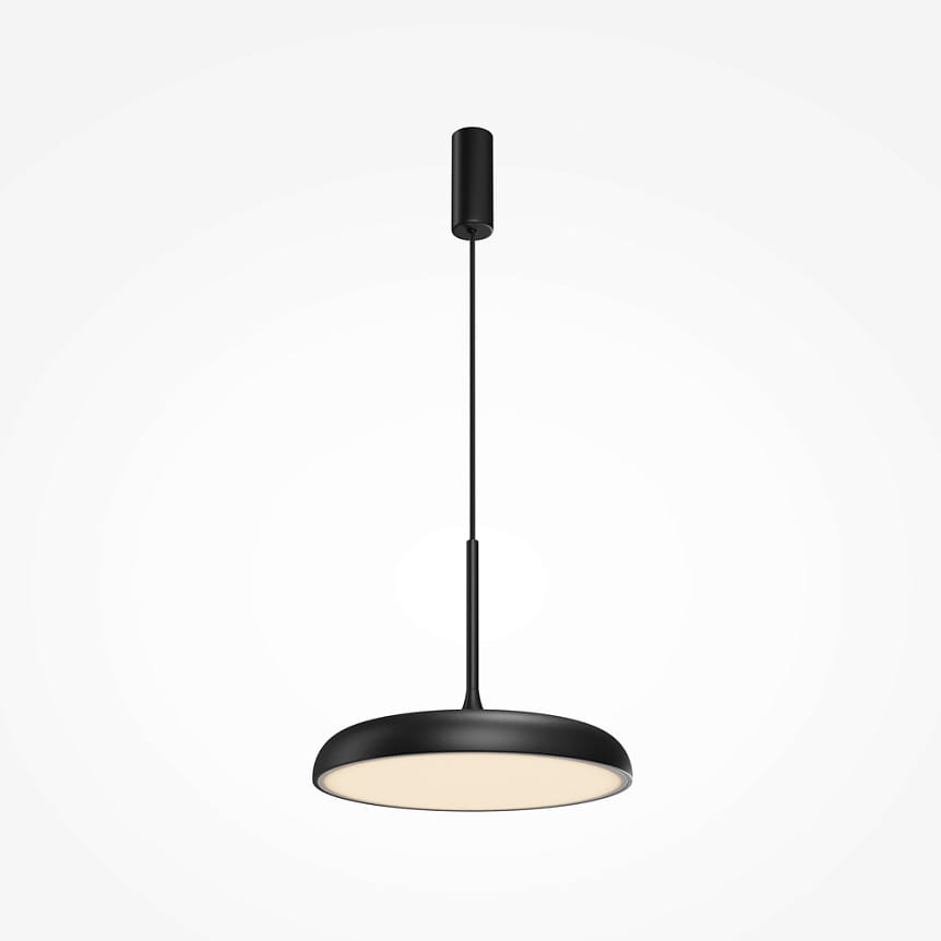 Lampa wisząca LED Gerhard o mocy 26W, kolor czarny. Okrągły, matowy klosz z białym wnętrzem, zawieszony na cienkim kabelku. Idealna do nowoczesnych wnętrz.