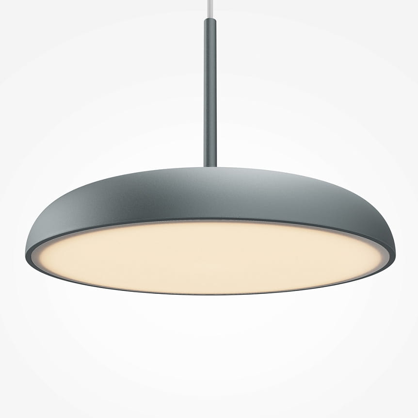 Lampa wisząca LED Gerhard o mocy 26W i temperaturze barwowej 3000K, w kolorze szarym. Posiada okrągły, płaski klosz z matowego materiału, zawieszona na cienkim, metalowym przewodzie.