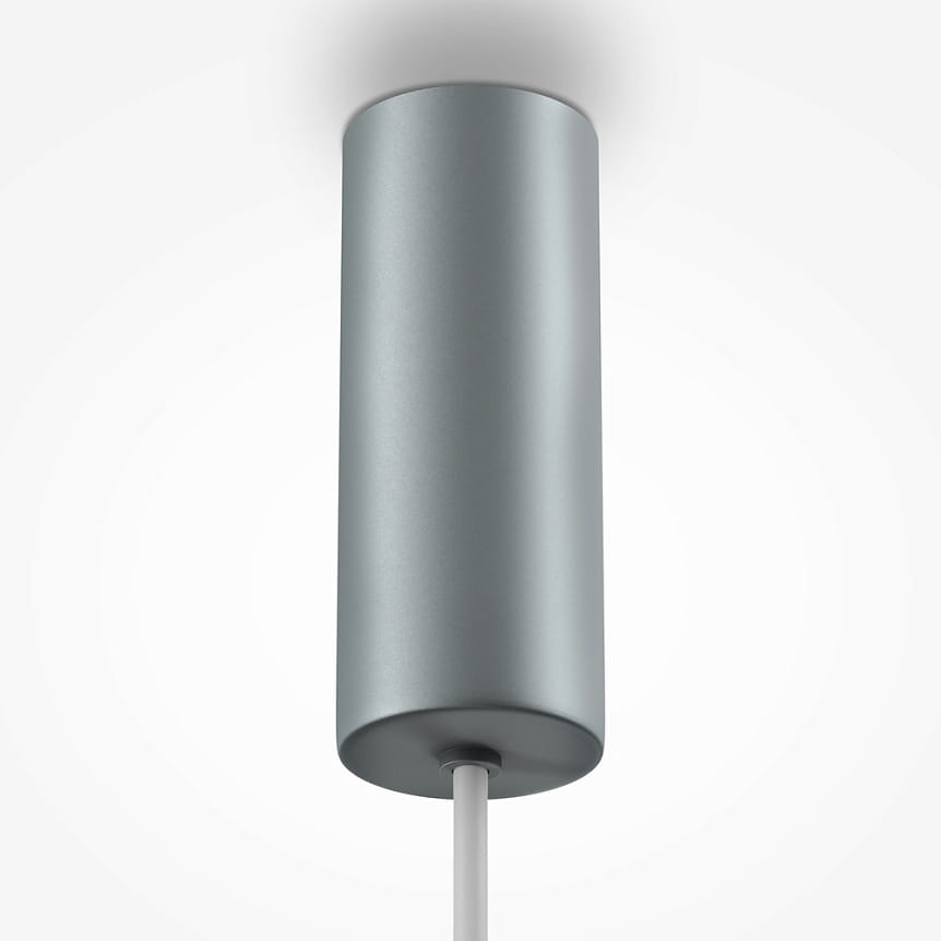 Lampa wisząca LED Gerhard o mocy 26W i barwie światła 3000K, w szarym kolorze, o cylindrycznym kształcie. Ujęcie frontalne, zawieszona na cienkim przewodzie, na jasnym tle.