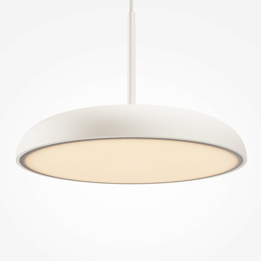Lampa wisząca LED Gerhard w kolorze białym, o okrągłej podstawie, zawieszona na cienkim przewodzie. Emituje ciepłe światło o temperaturze 3000K. Gładka, matowa powierzchnia, minimalistyczny design.